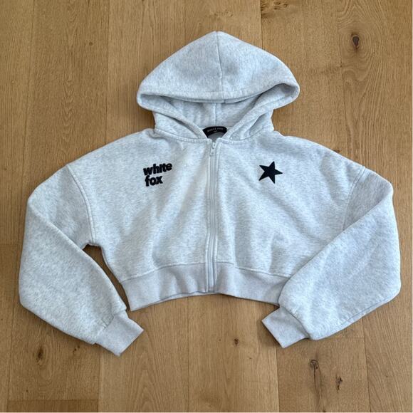 White Fox Cropped Hoodie Zip Front From The Archives Charli Size S in Gray Marle - Picture 1 of 4